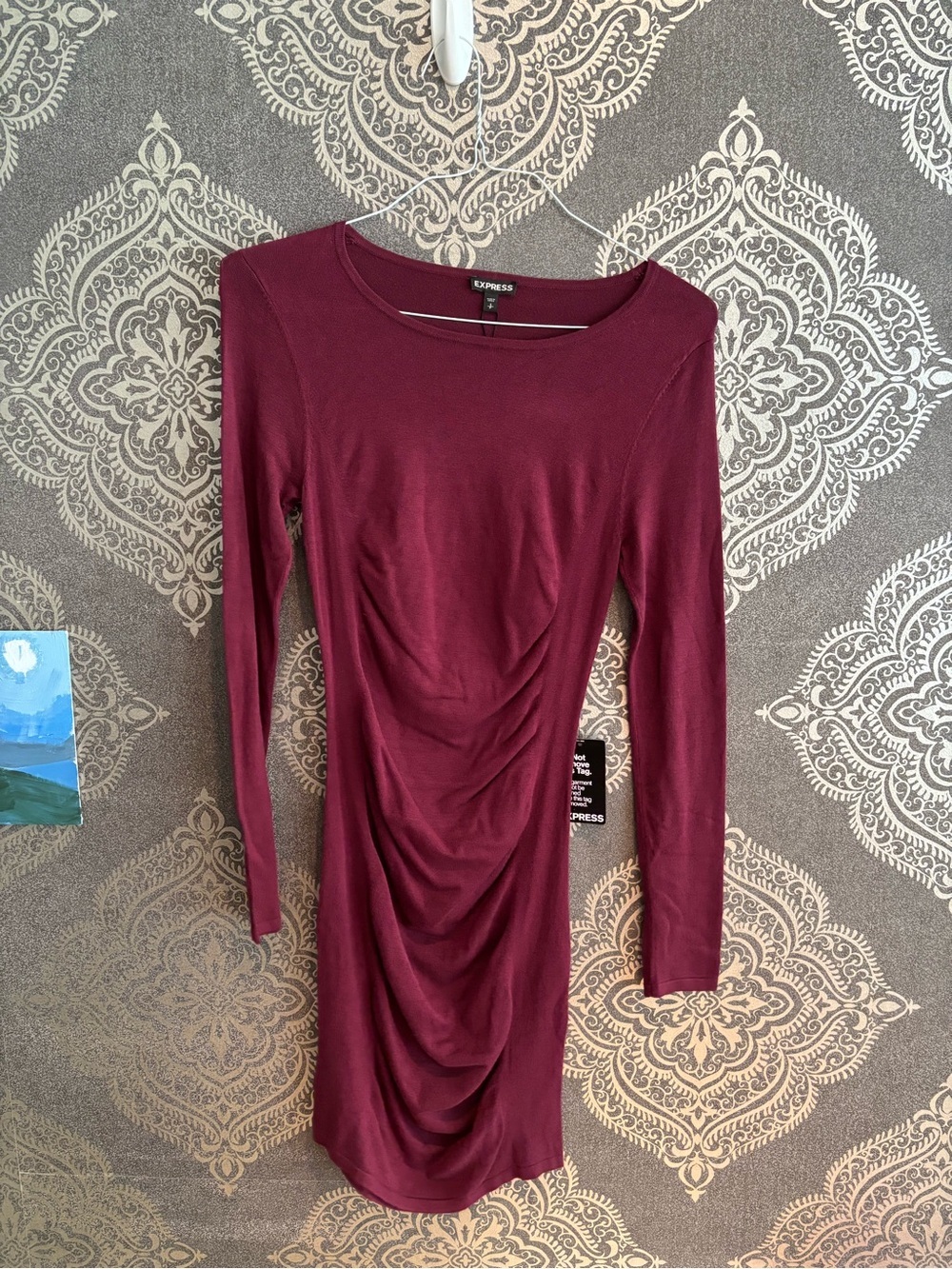 Express Long Sleeve Ruched Wine long sleeve Sweater Dress